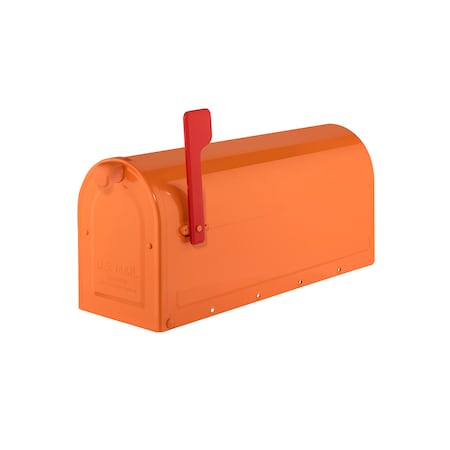 Architectural Mailboxes MB1 Post Mount Mailbox Orange with Red Flag 7600O